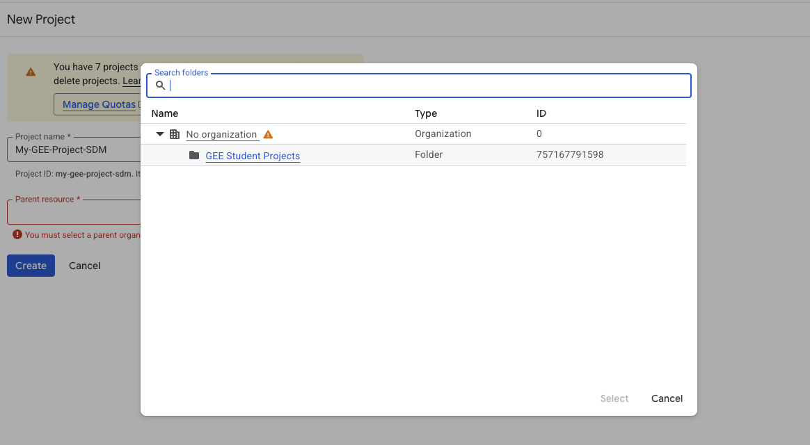 Parent resource selection