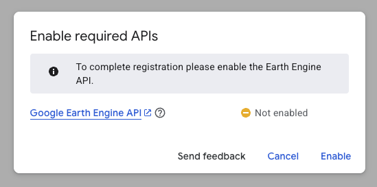 API enablement pop-up