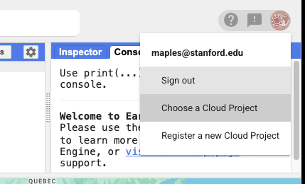Profile menu for project selection