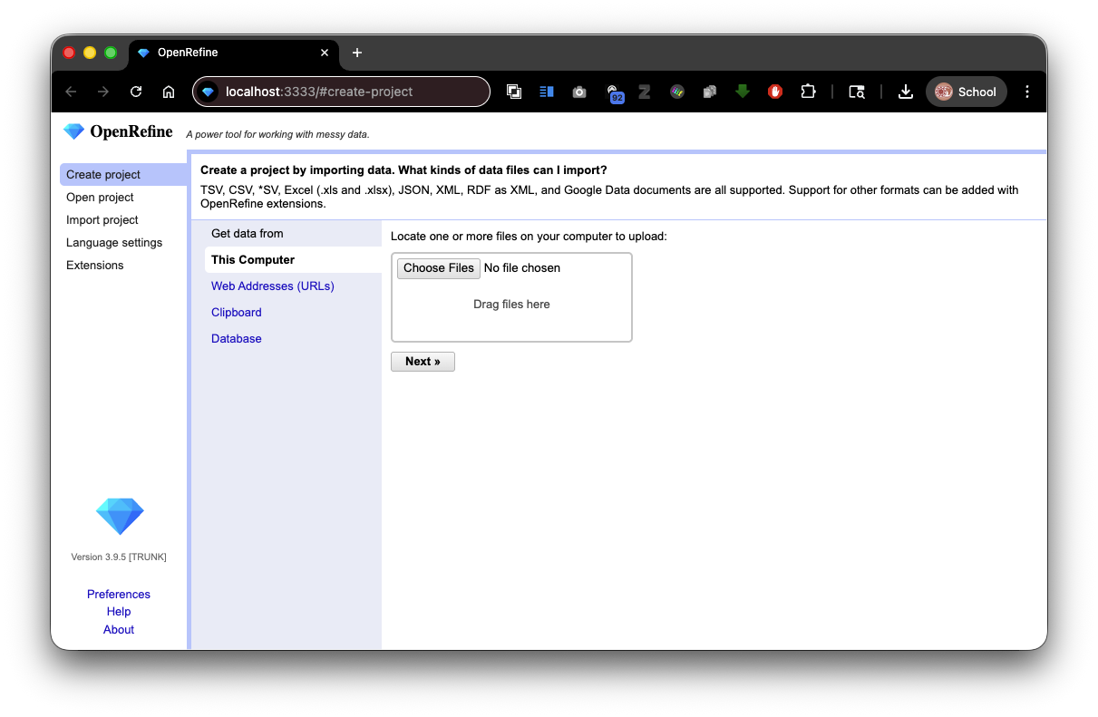 OpenRefine interface
