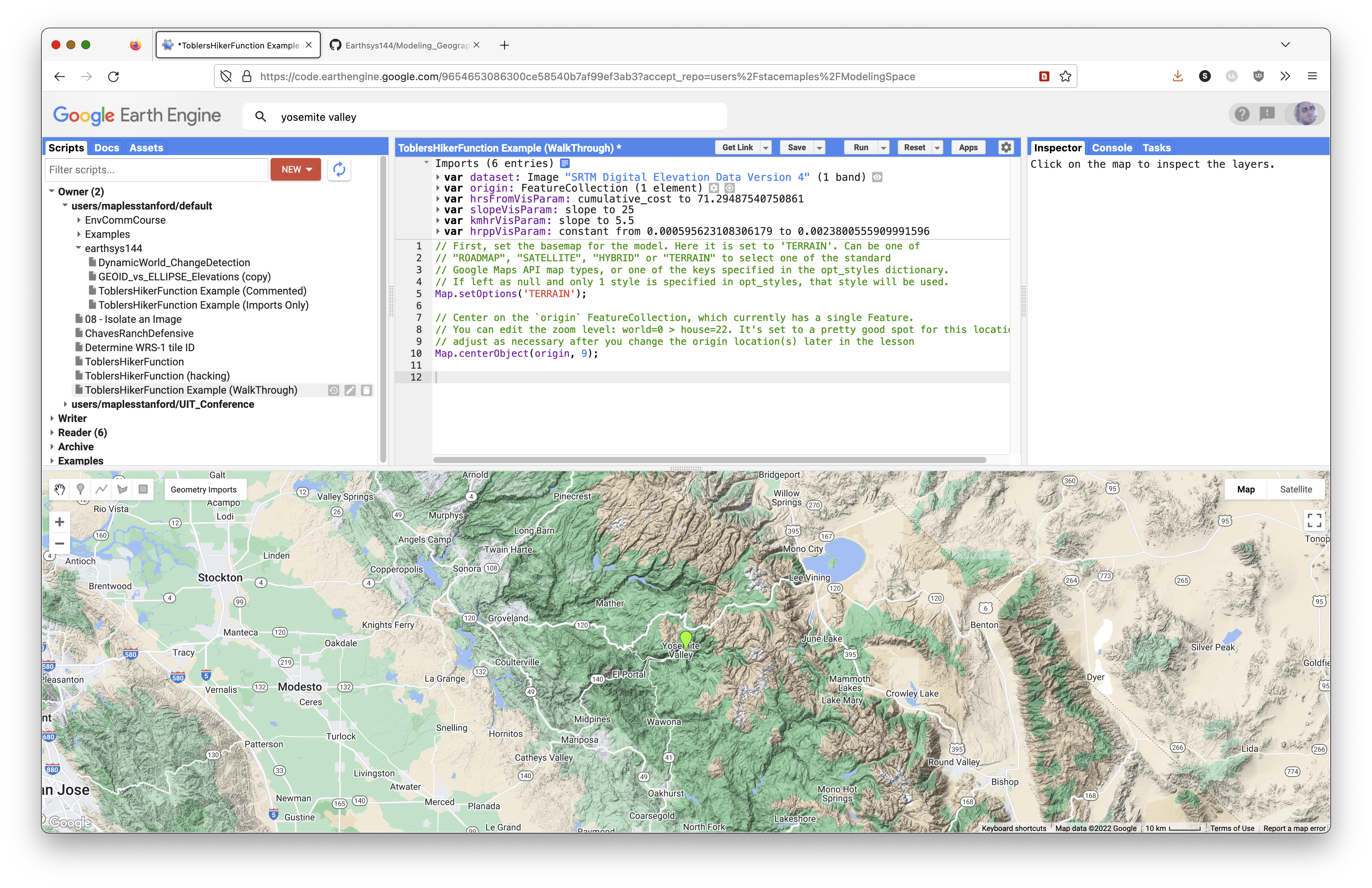 Screenshot of the map centered on the origin point in terrain view.