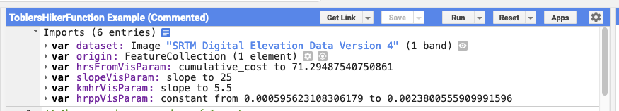 Screenshot of the Google Earth Engine Code Editor import dialog for the Modeling Geographic Space starter script.