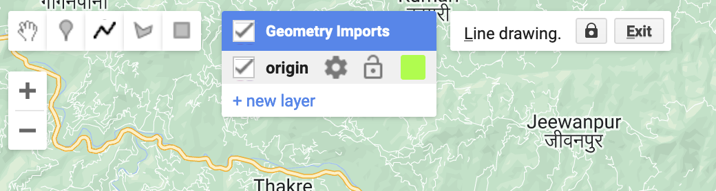 Screenshot showing the Geometry Imports widget and origin layer.