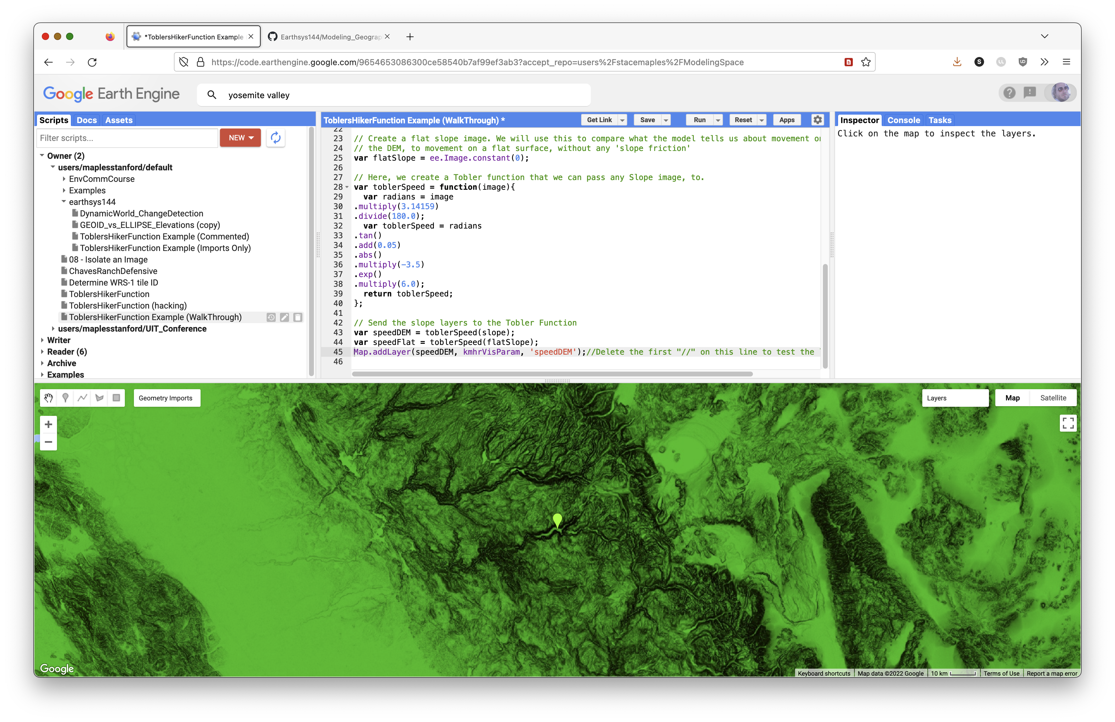 Screenshot showing the speedDEM layer rendered in Earth Engine.