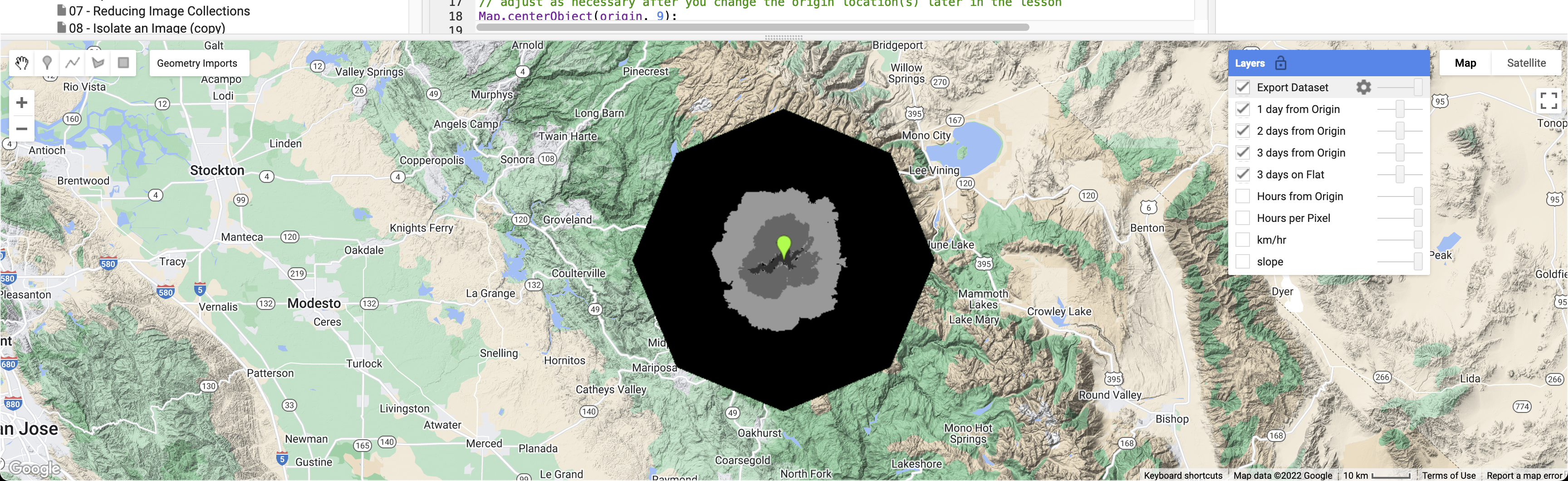 Screenshot showing the export dataset layer and value inspection.