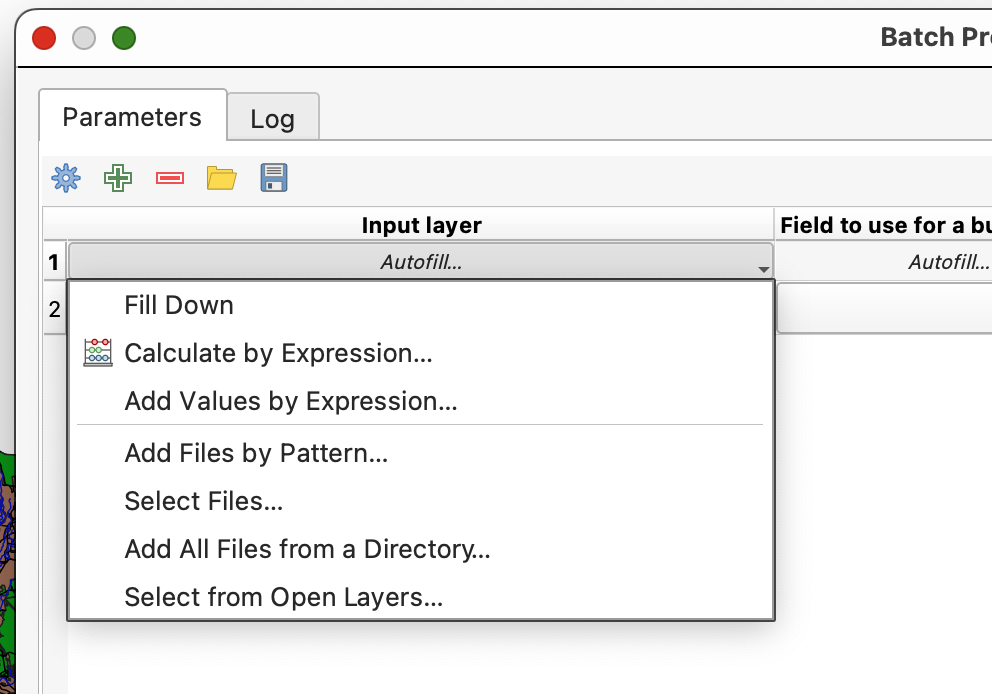 Selecting the open layers in the batch dialog