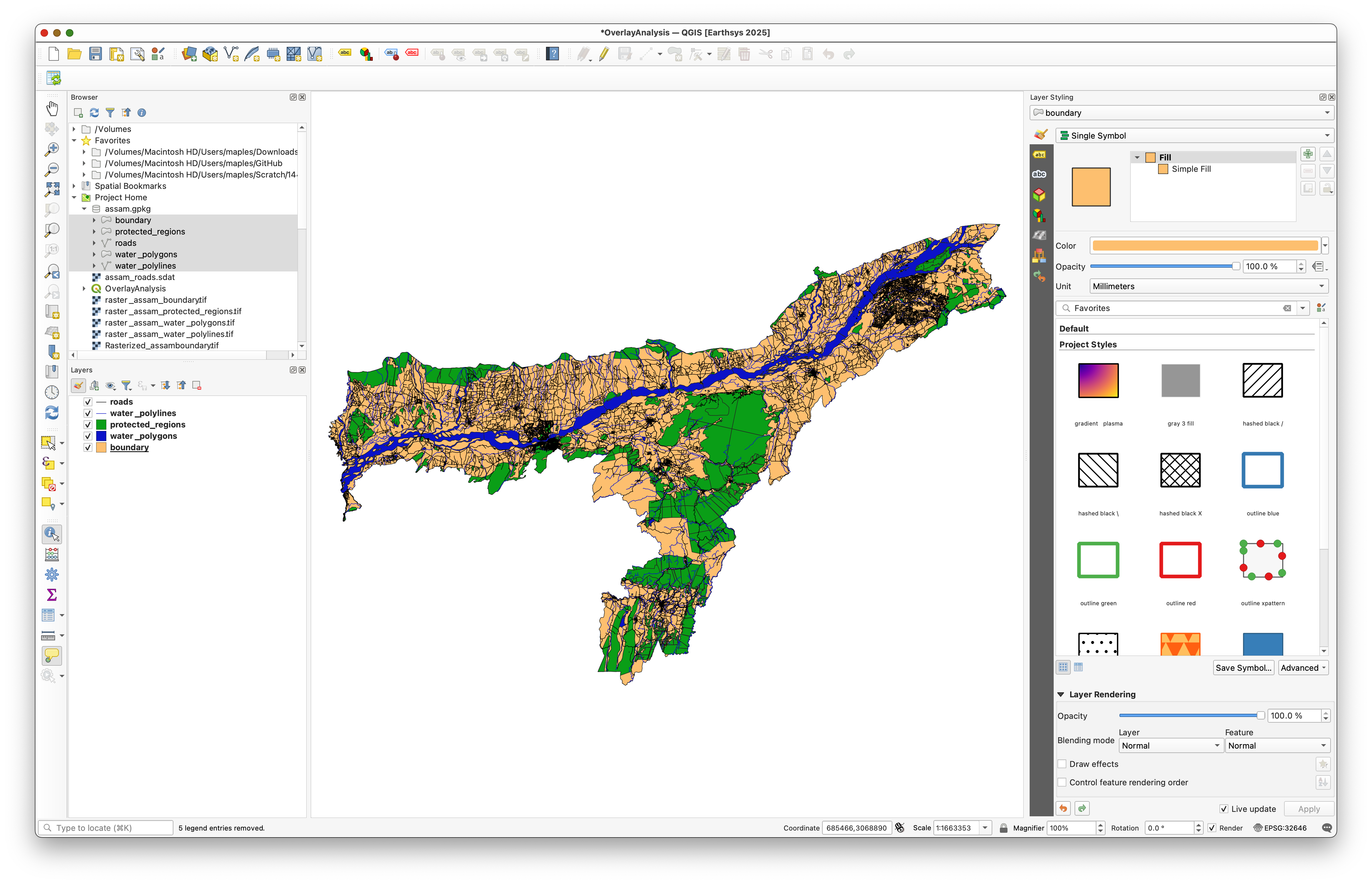 Loading the Assam GeoPackage layers into QGIS