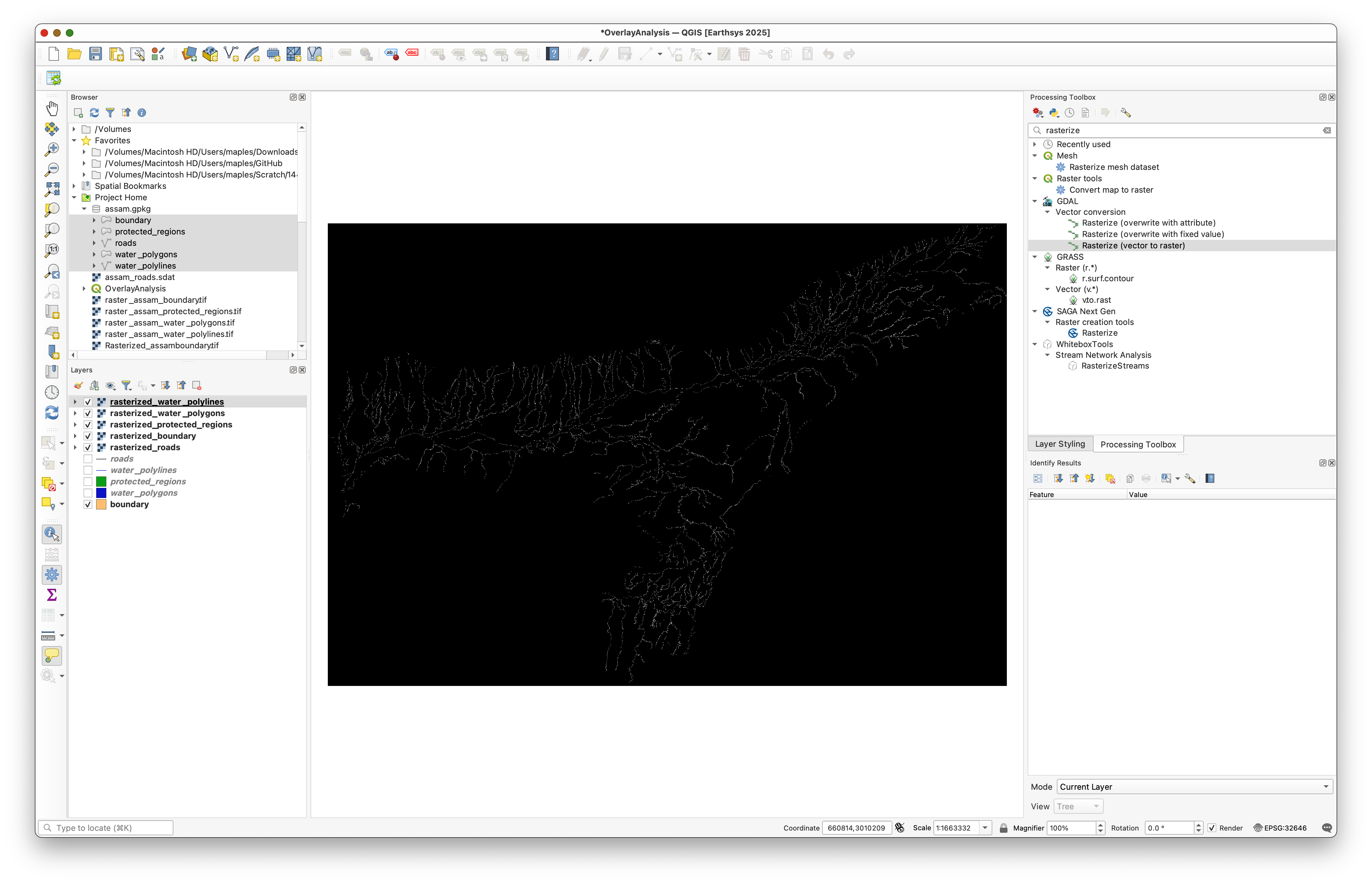 Raster layers visible after the batch process