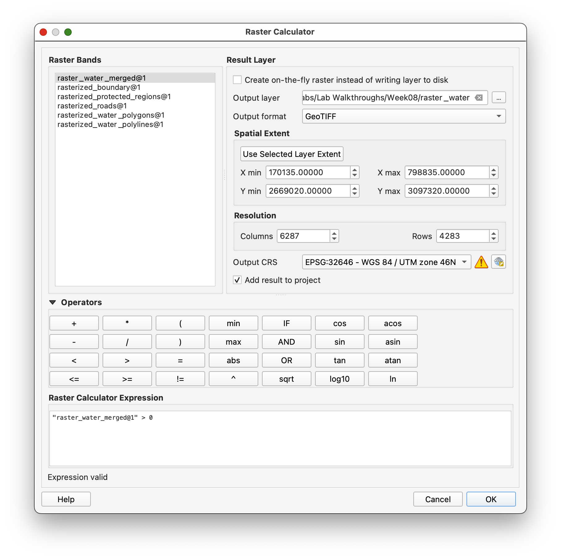 Cleaning the merged water raster to 0 and 1 values