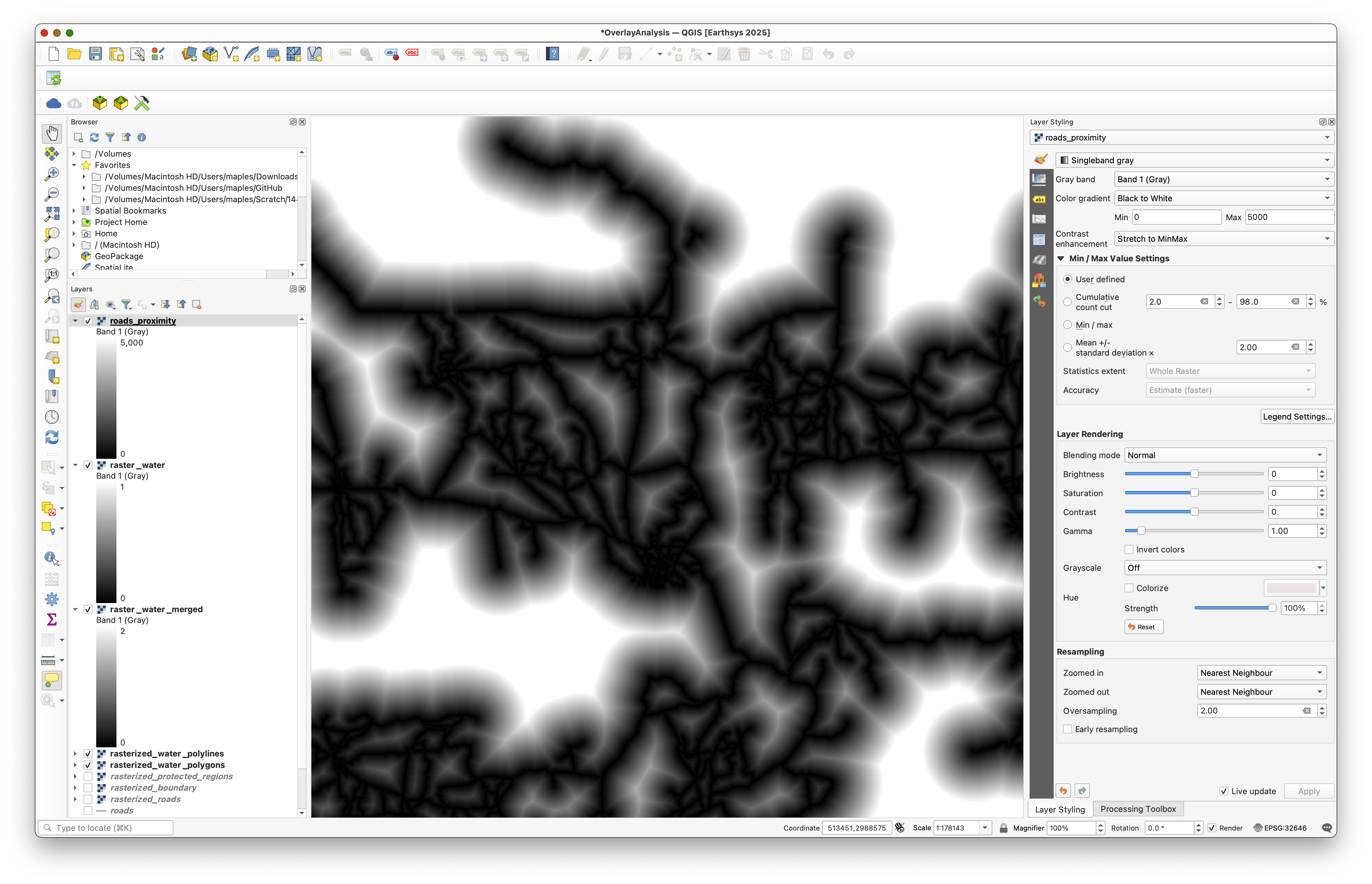 Styling the road proximity raster