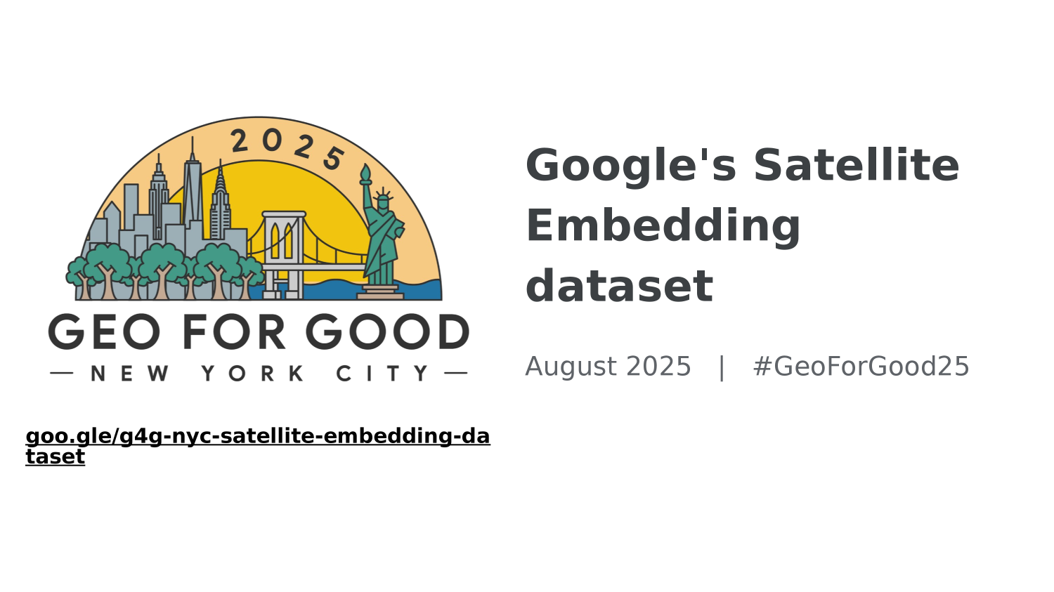 Title slide from the AlphaEarth deck introducing Google's Satellite Embedding dataset.