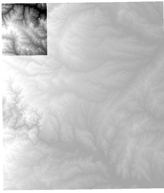 A clipped DEM from the original workshop. This is the kind of output that often follows a convert/reproject workflow.